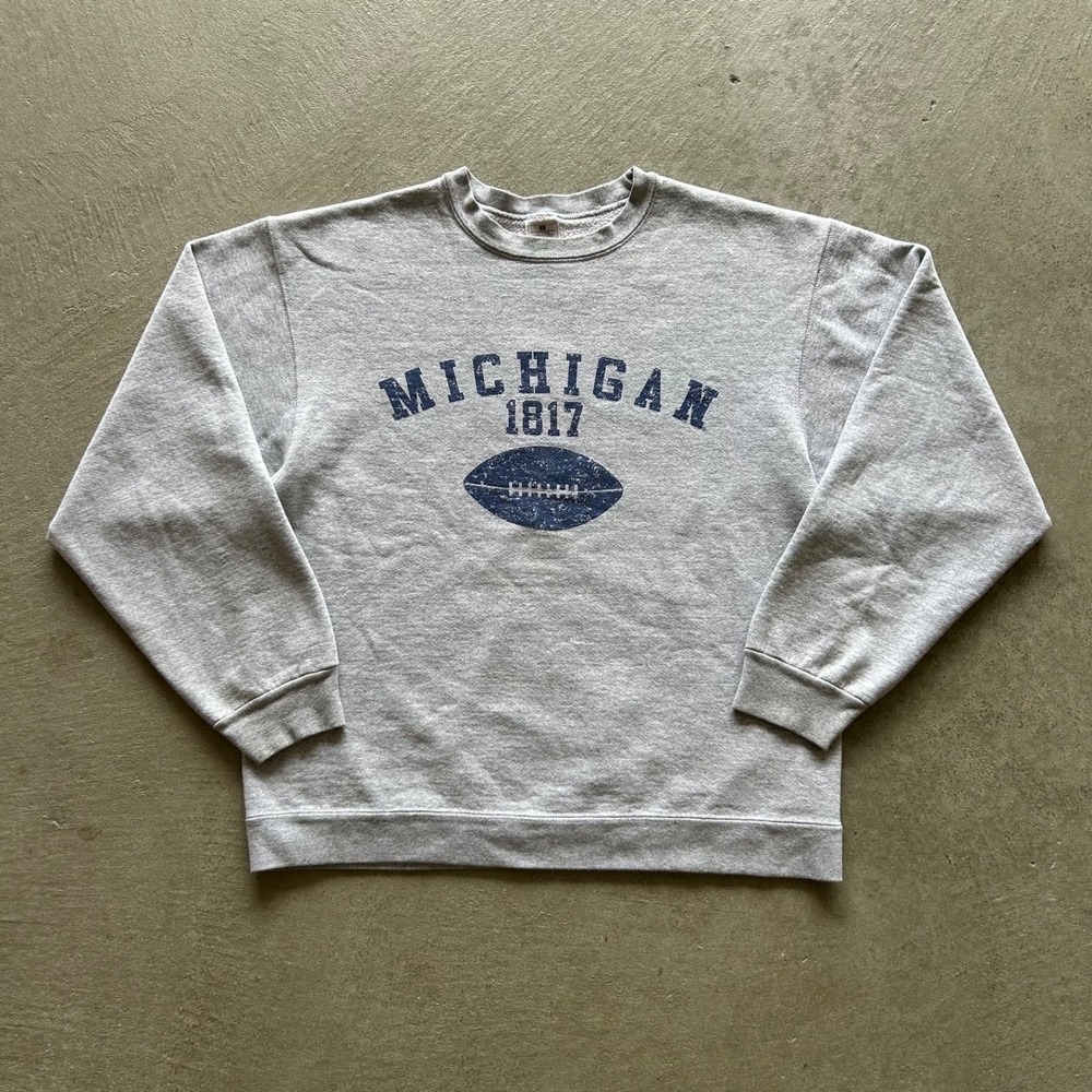 Vintage 90s Michigan Wolverines Football Sweatshirt Size Large Gray Crewneck